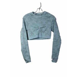 Gymshark Adapt Light Green Camo Seamless Long Sleeve Crop Top Compression Size L